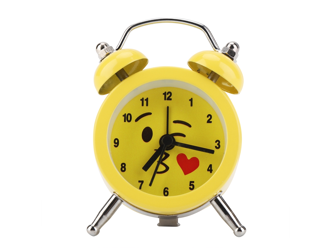 Mini reloj despertador digital portátil de metal Baok-reloj con batería, números y emoticonos para estudiantes - Beso en el aire