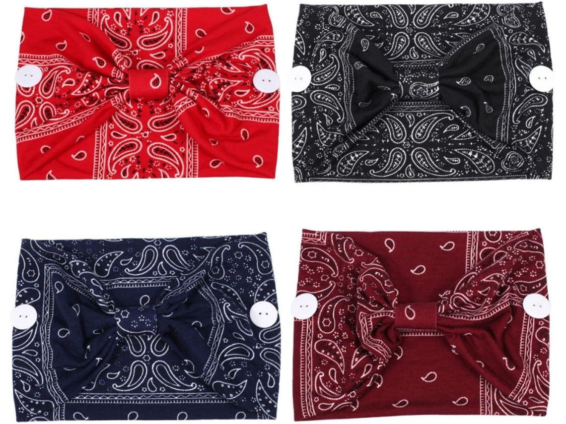 Juego De 4 Diademas Con Botones - Bufandas De Tela Elástica Estampada - Talla Única