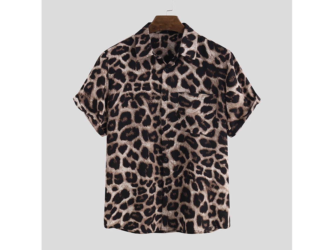 Camisa Masculina Xloutdoor De Verão Com Estampa De Leopardo Manga Curta Lapela Estilo Casual Floral Para Praia Havaiana