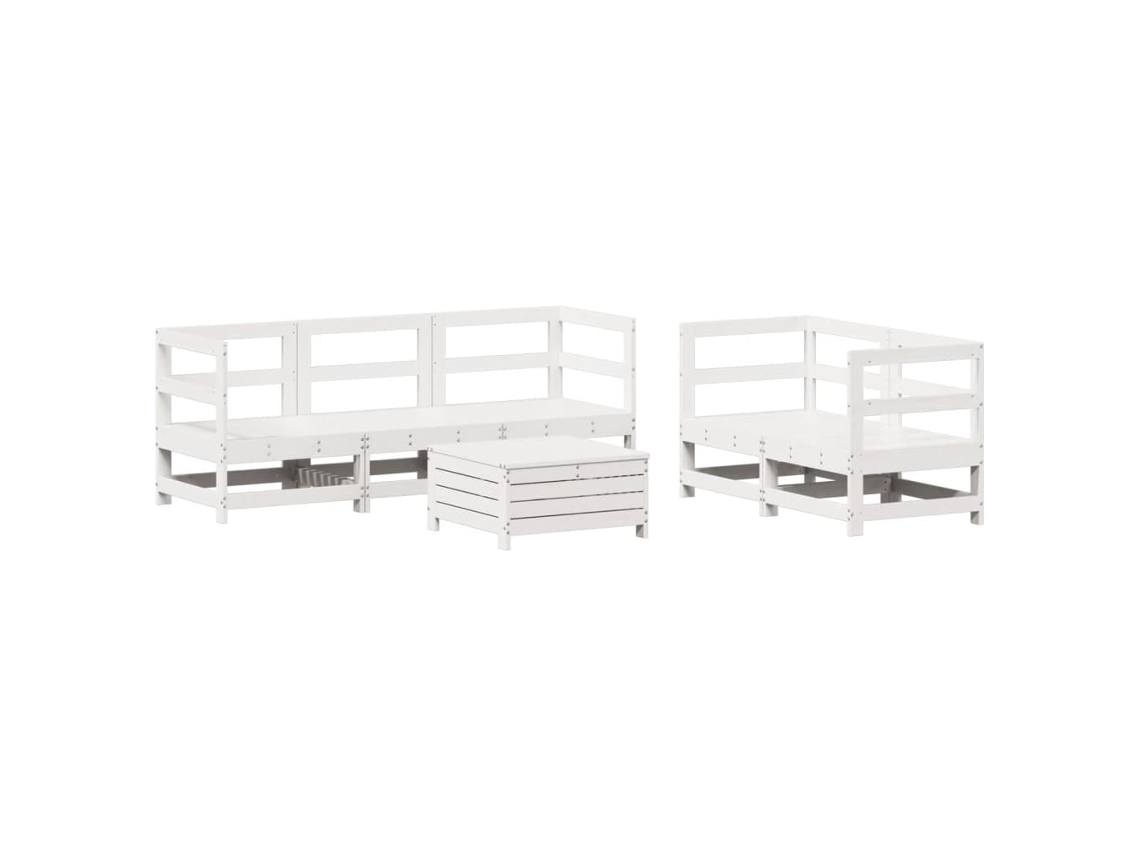 Juego de 6 sofás de jardín de madera maciza de pino, color blanco, EXCLUSIVO DE LA CASA
