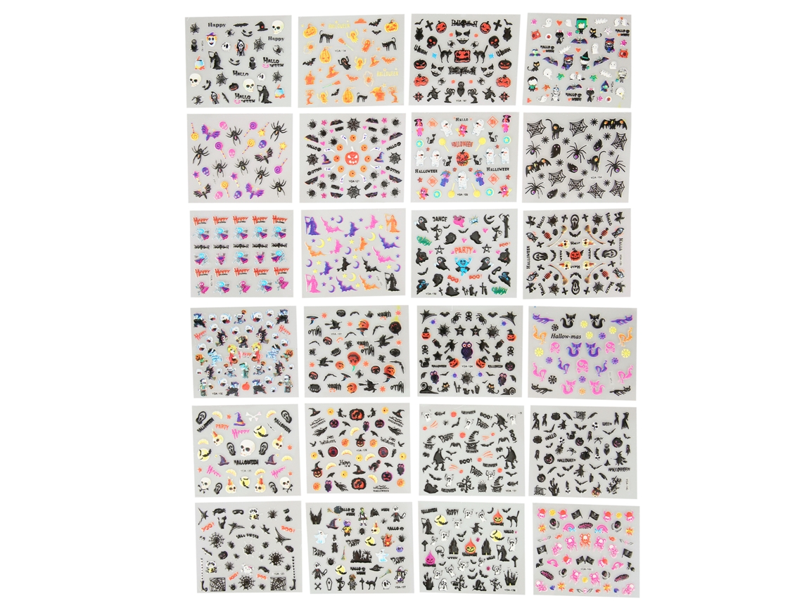 24 adesivos de unhas autoadesivos para decoração de unhas com tema de Halloween.