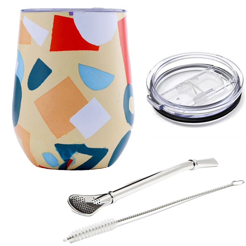 Taza De Té Mate, Taza Isotérmica De Acero Inoxidable Con Tapa Deslizante Y Pajita, 355 Ml (12 Oz).