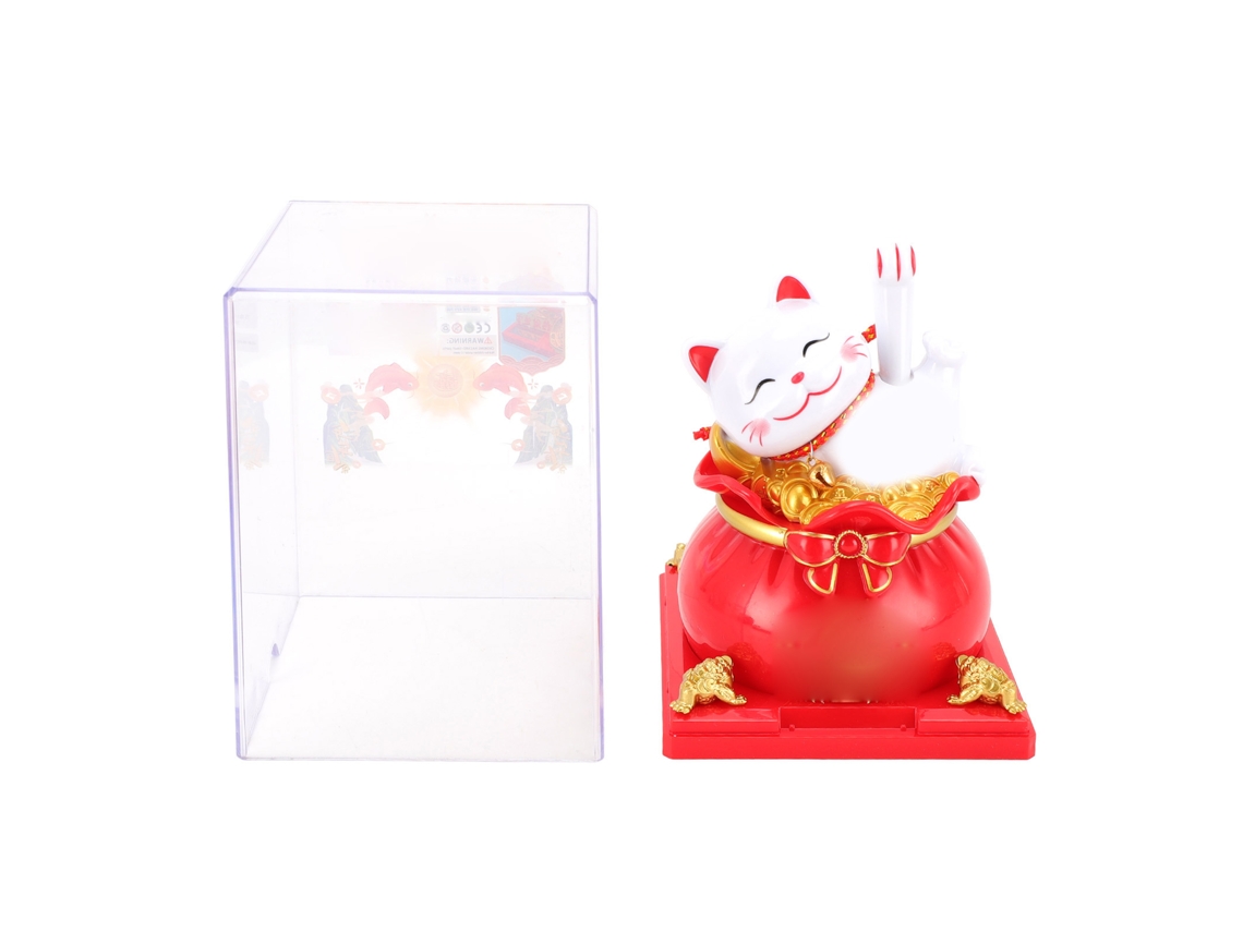Baok de gato de la suerte con brazo móvil, luz solar por inducción, decorativo para el hogar, coche, oficina, regalo, rojo.