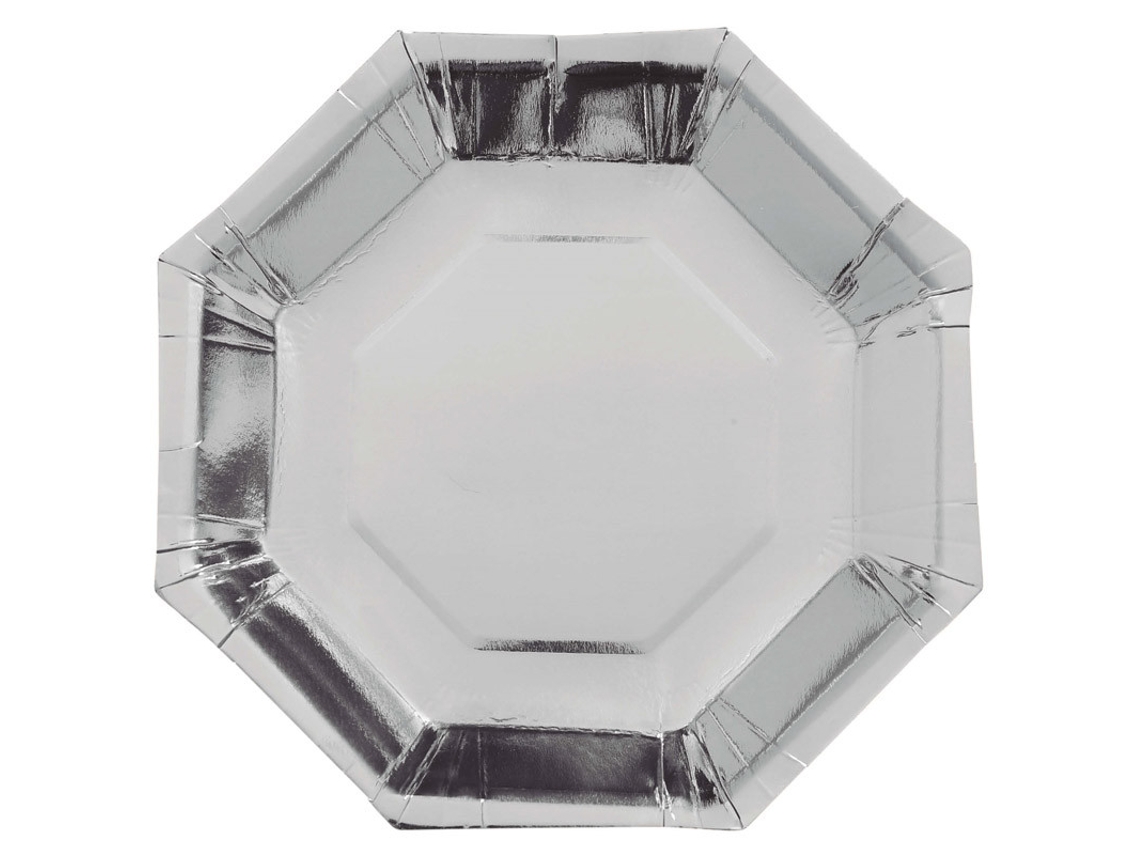 Platos de Fiestas GUIRCA Set de 6 octogonales de plata de 23 Cm