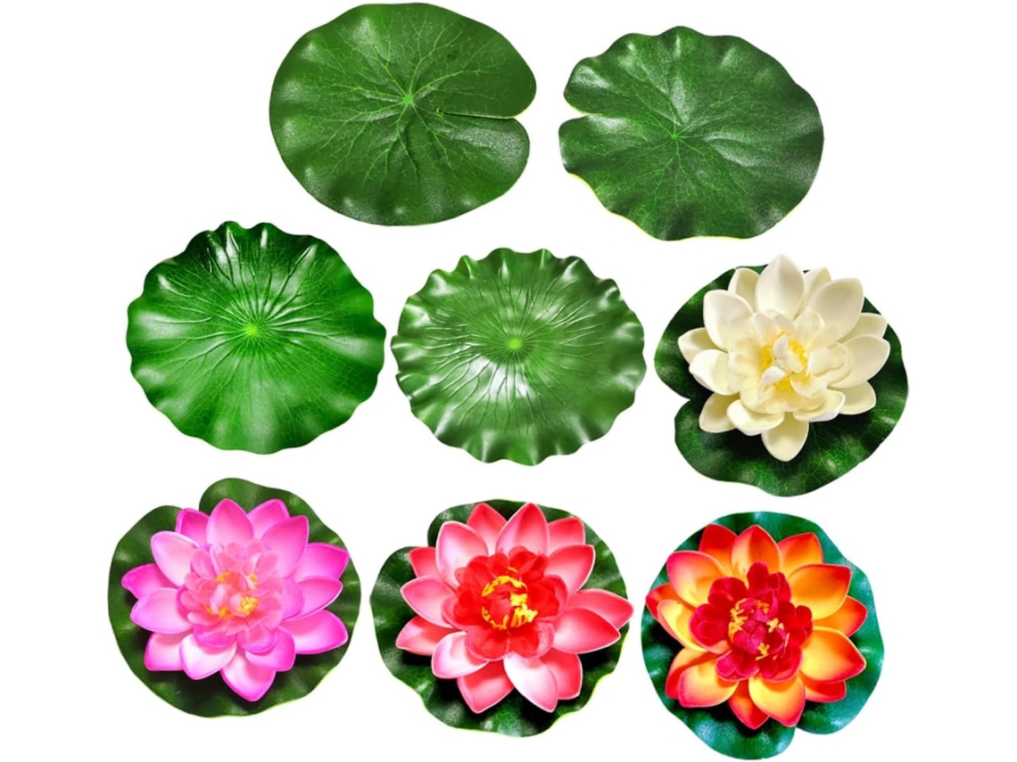 Nenúfares artificiales flotantes, decoración para estanques, piscinas y jardines, en blanco, rosa y verde, con apariencia realista. CHABERLU