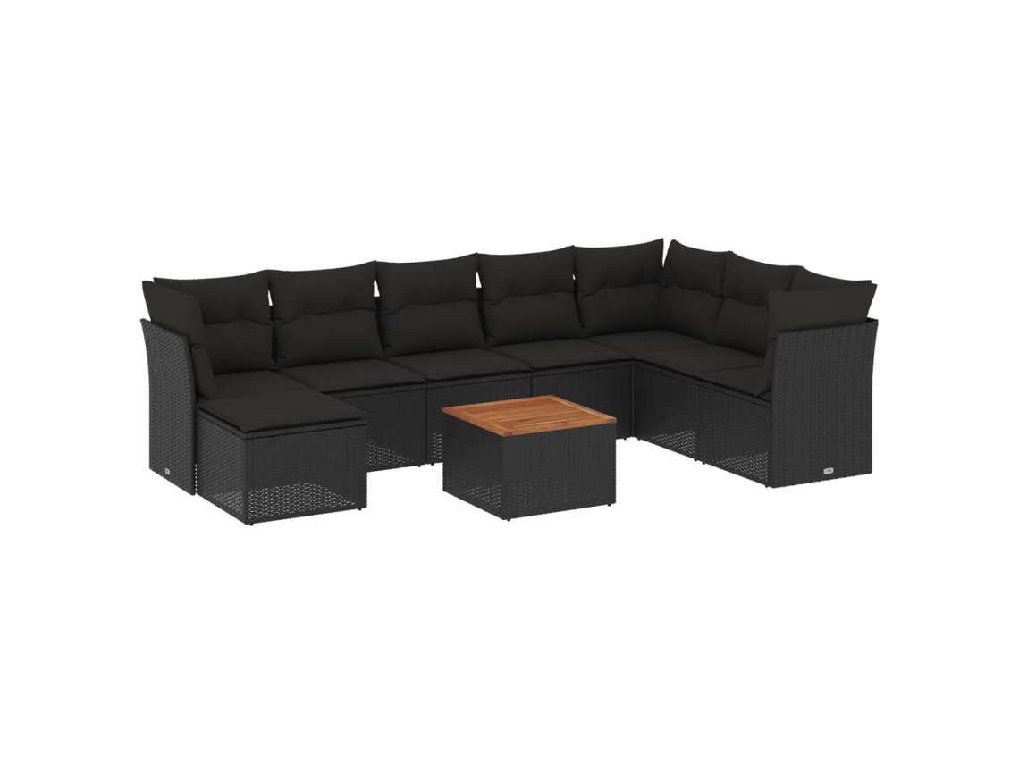 Conjunto 9 de sofás de jardín VIDAXL y cojines ratán sintético negro