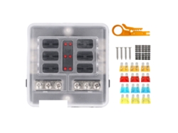 Bloque De Fusibles De 6 Vías Con Indicador Led, Cubierta Impermeable Y Barra Negativa Para Coches, Camiones, Barcos Y Autocaravanas De 12 V Y 24 V Cc.