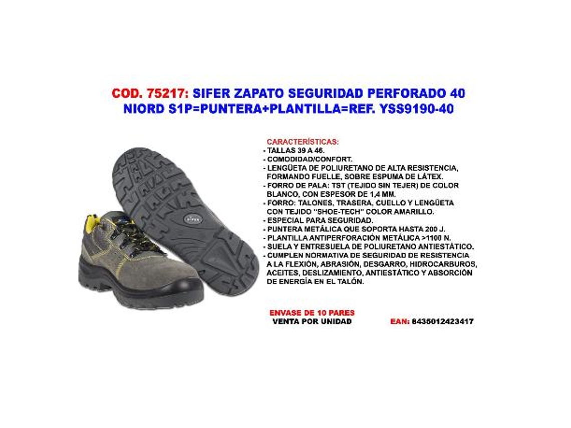 Sifer zapato seguridad perfor.40  niord s1p punt.+plant. yss9190