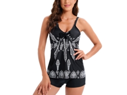 Tankini ligero, transpirable y elástico con escote en V para mujer, negro, talla XL
