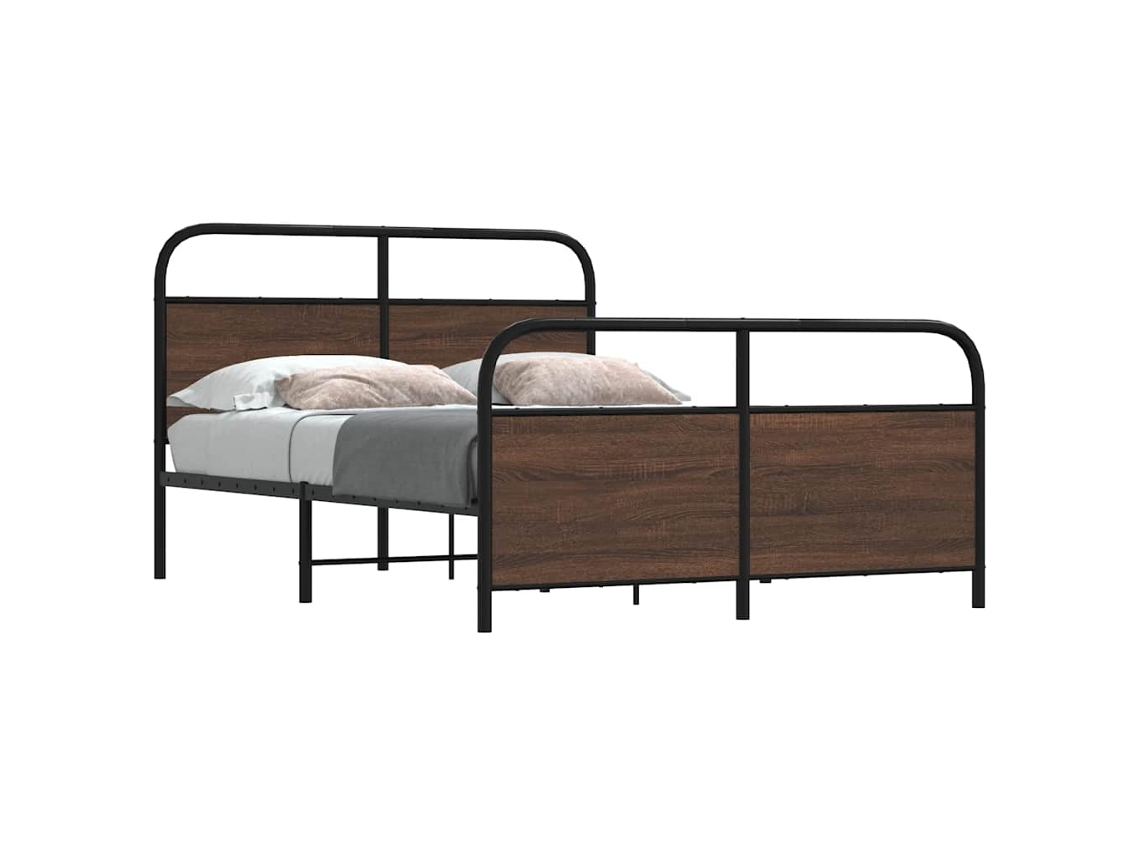 Estructura De Cama Sin Colchón Metal Marrón Roble 140x200 Cm