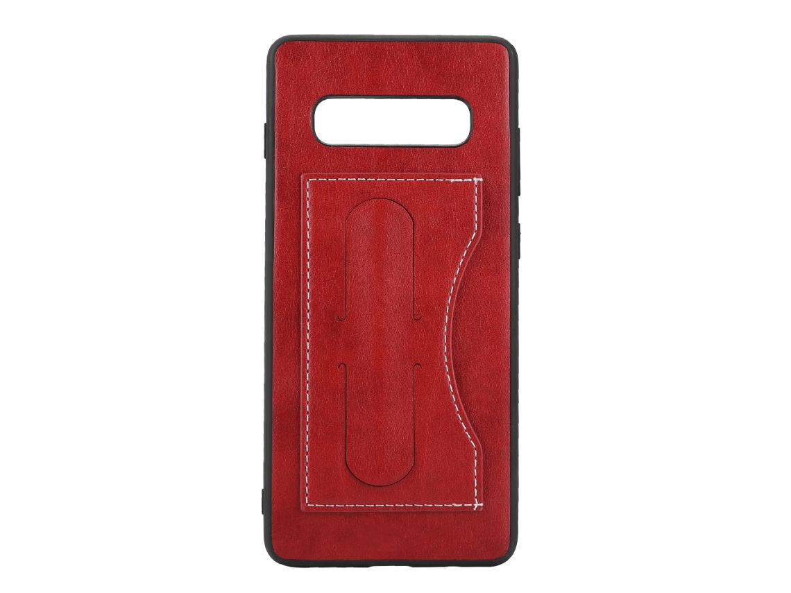 Cubierta Posterior Para Teléfono (material Pu Con Soporte Para Ranura De Tarjeta) Funda Protectora Roja Simple Samsung S10+