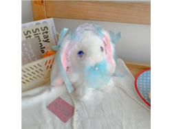 Bolso De Peluche Con Forma De Conejito Y Asa De Perlas Sintéticas Para Niñas - Azul