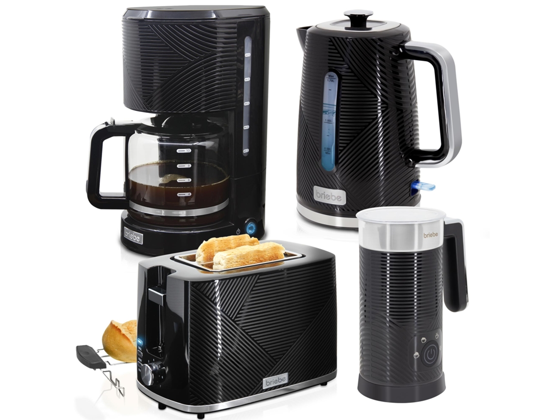 Tostadora Briebe Elegance, hervidor eléctrico de 1,7 l, cafetera de filtro con espumador de leche, SKT1185BLK, color negro
