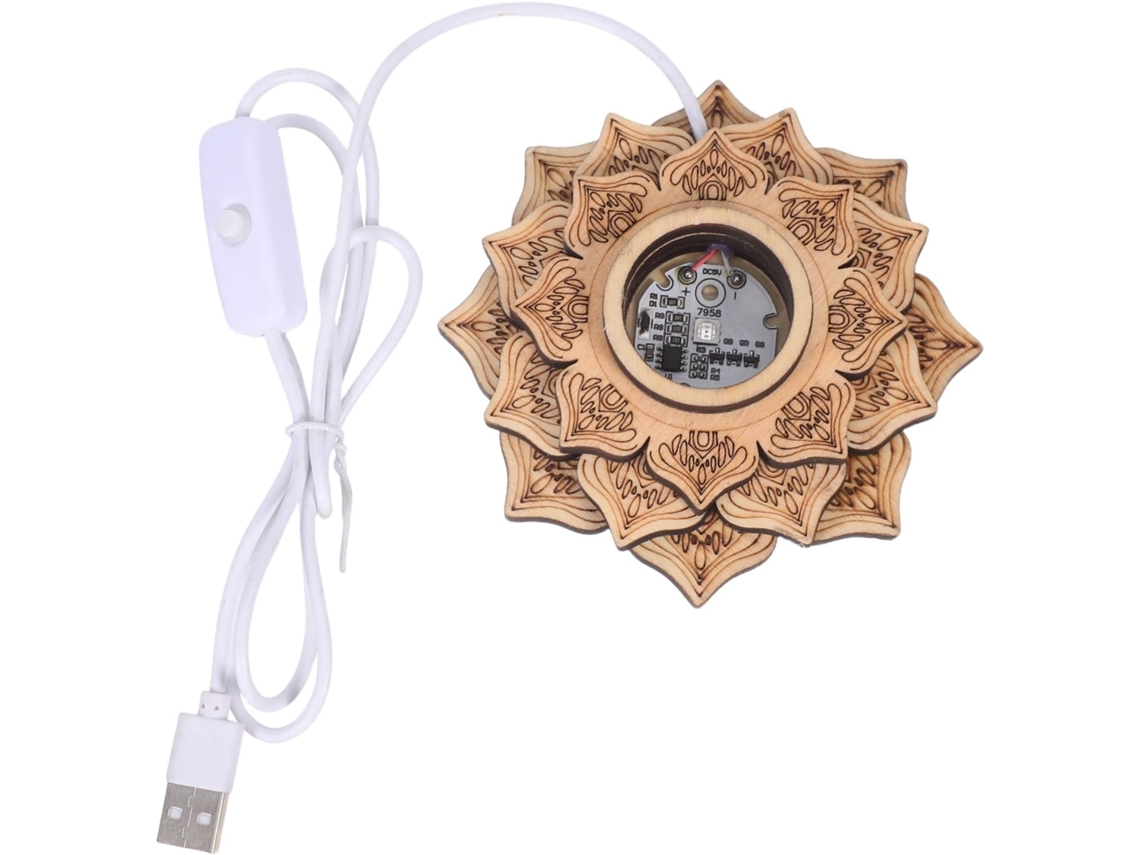 Base De Madera Con Iluminación Led Y Forma De Loto, Lámpara De Noche Con Alimentación Usb Para Figuras De Bolas De Cristal.