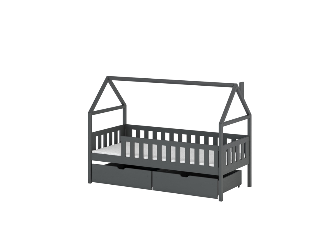 Cama Infantil FURNLUX Domi (Grafito, Madera Maciza - 98X208X85 Cm / 90X200 Cm)