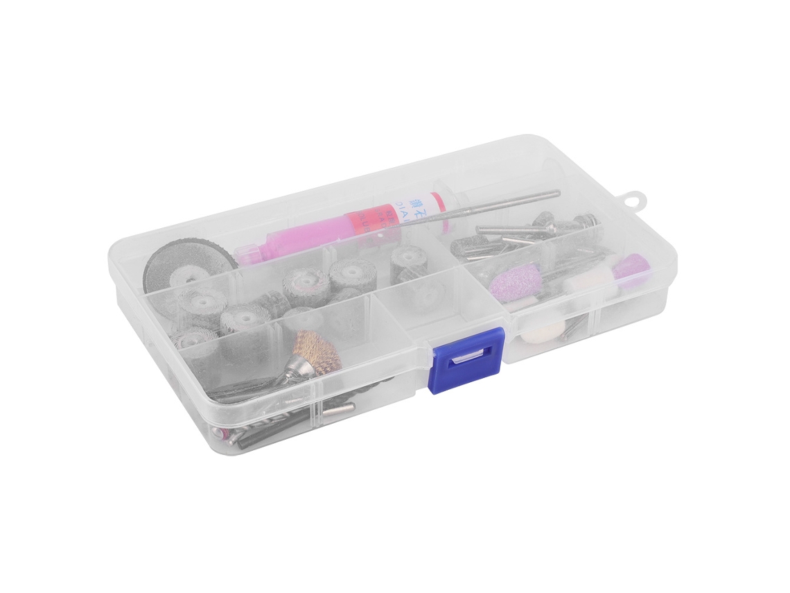 Kit con 48 piezas accesorias para el rectificado, grabado y pulido de herramientas rotativas para el procesamiento y mecanizado de metales.