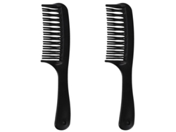 Peine Desenredante Negro De Doble Diente Con Mango Para Cabello Largo, Rizado Y Mojado (2 Unidades)