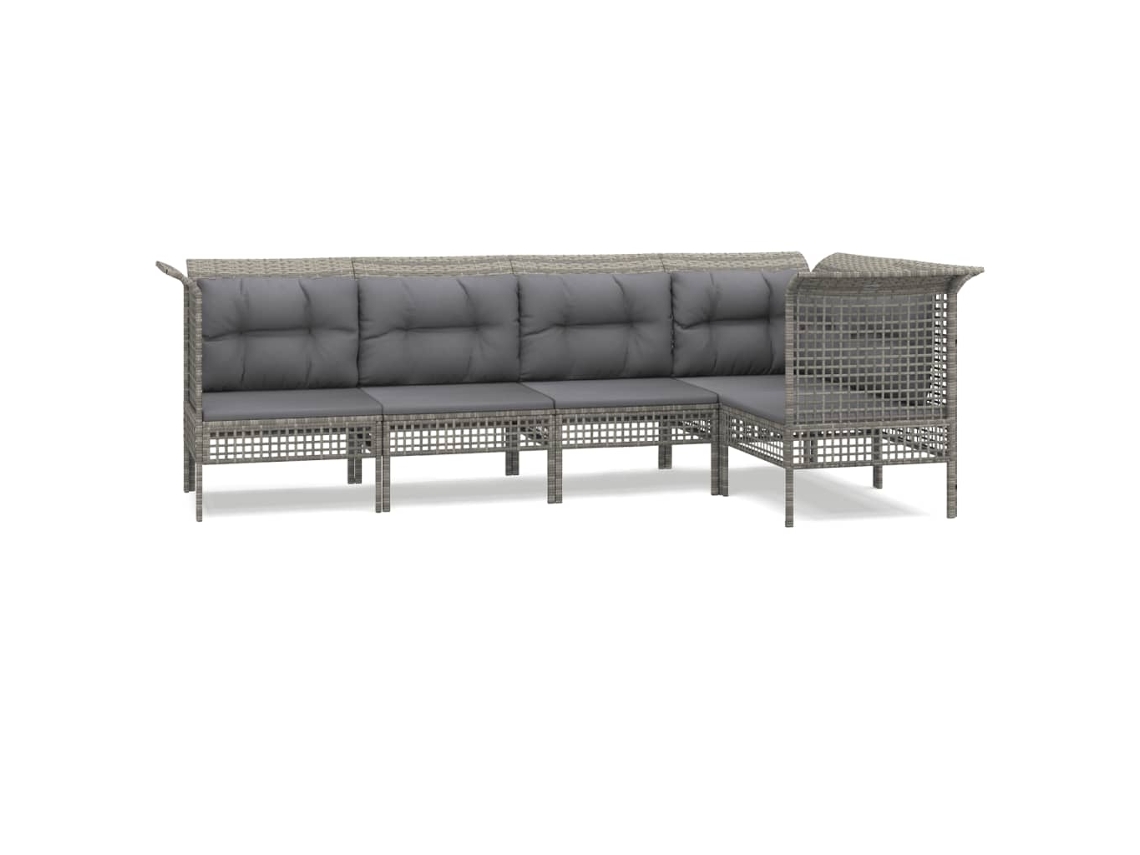 Juego de 5 sillones de jardín con cojines de mimbre y patas grises, EXCLUSIVA MAISON (5 piezas)