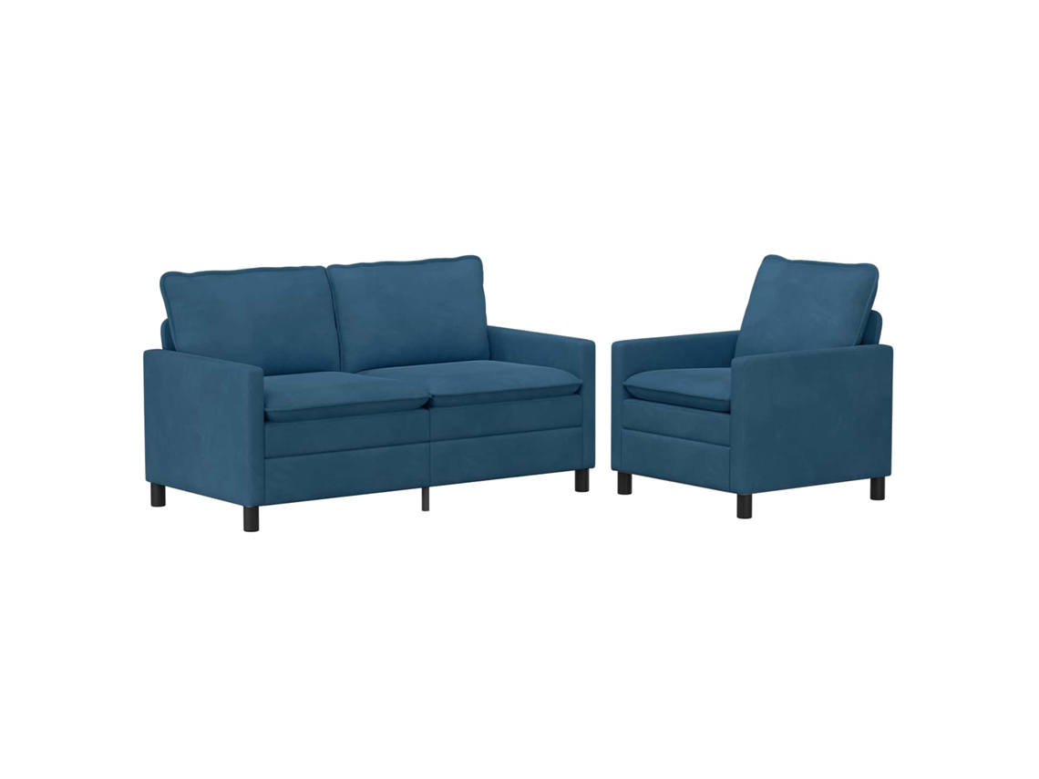 Juego De Sofá 2 Pcs Azul Terciopelo