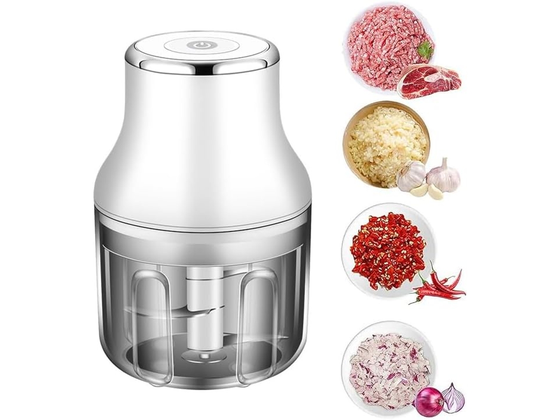 Picadora de ajo eléctrica, Mini trituradora de ajo portátil de 250Ml, picadora de cebolla, licuadora de verduras, procesador BISBISOUS