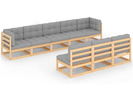 Conjunto 8 Muebles de jardín VIDAXL y cojines madera maciza pino