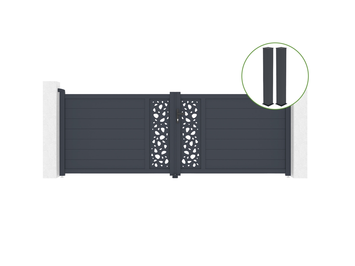 Puerta abatible 3,5m SUNNY H.120cm aluminio gris 2 postes 20x20cm H.166cm CASANOOV