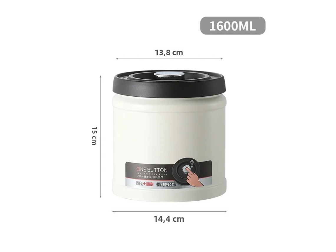 (blanco 1600ml) Caja De Almacenamiento De Café Al Vacío, Tipo Filtro A Presión, Fabricada En Acero Inoxidable 304.