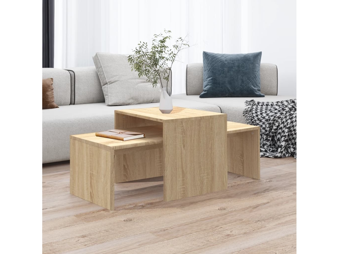 Conjunto de Mesas de Centro de Apoyo 100X48X40 cm Contrachapado Carvalho Sonoma