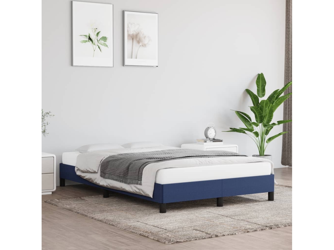 Estructura De Cama Sin Colchón Tela Azul 120x200 Cm