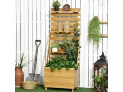 Jardinera elevada con enrejado y 3 estantes, de madera para plantas trepadoras, marrón, 63 x 39 x 160 cm