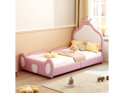 Cama Infantil Tapizada, 90x200 Cm, Con Diseño De Corona, Rosa, En Pu.