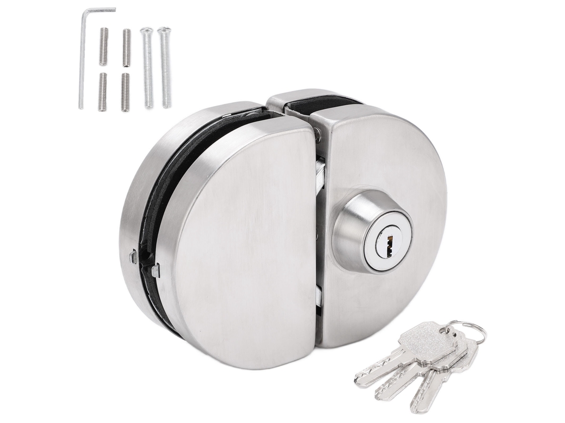 KOFIHETY Cerradura de puerta corrediza de vidrio, de acero inoxidable, con doble perno y sin marco, antirrobo, con llave exterior para oficina, baño, entrada d