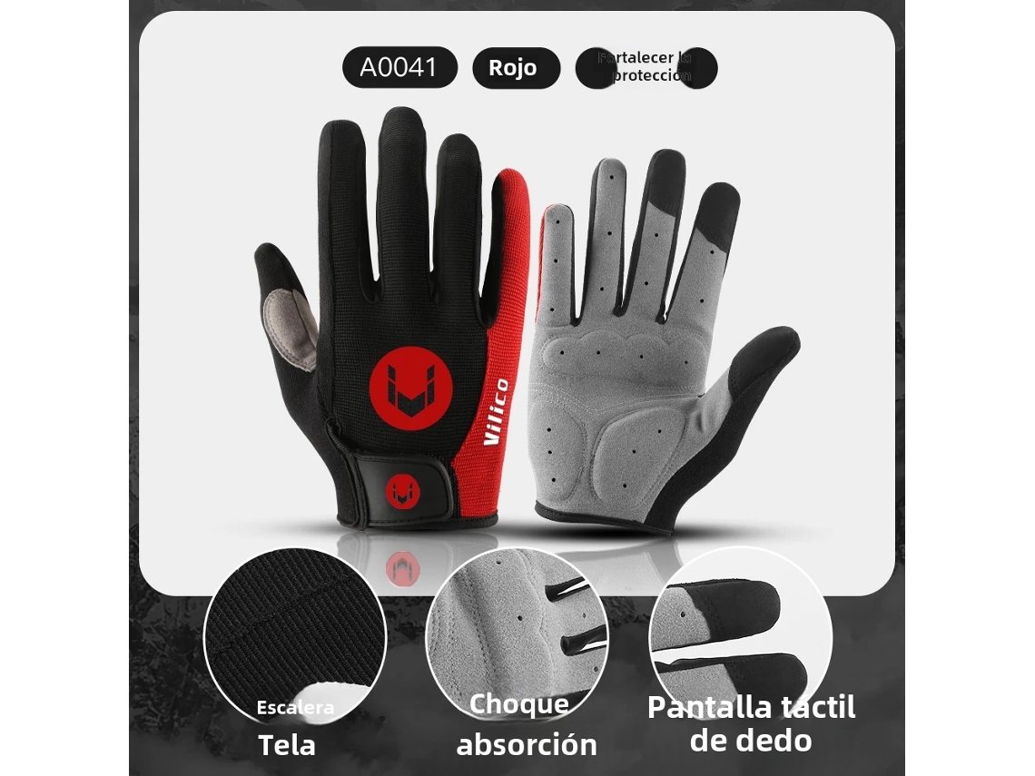 (rojo L) Guantes Largos De Ciclismo Para Hombre, Antideslizantes, Resistentes Al Desgaste, Absorbentes De Impactos Y Transpirables