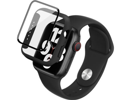 Correa de reloj inteligente para Apple Watch SE 2021 44 mm imak Banda de reloj de silicona Parte del bisel con película de vidrio templado (negro)