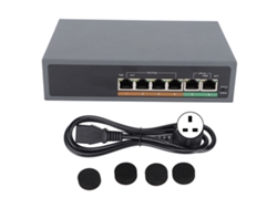 Switch Poe 6 Portas Ieee802.3af/at 100mbps Compacto Silencioso Sem Ventilador Para Ponto De Acesso Uk Plug