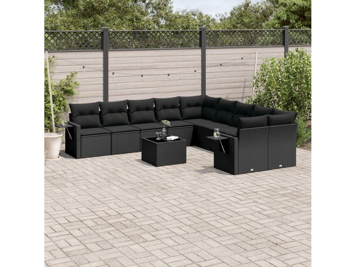 Conjunto de sofás de jardín de 11 piezas DKD Home Decor con cojines de mimbre negros