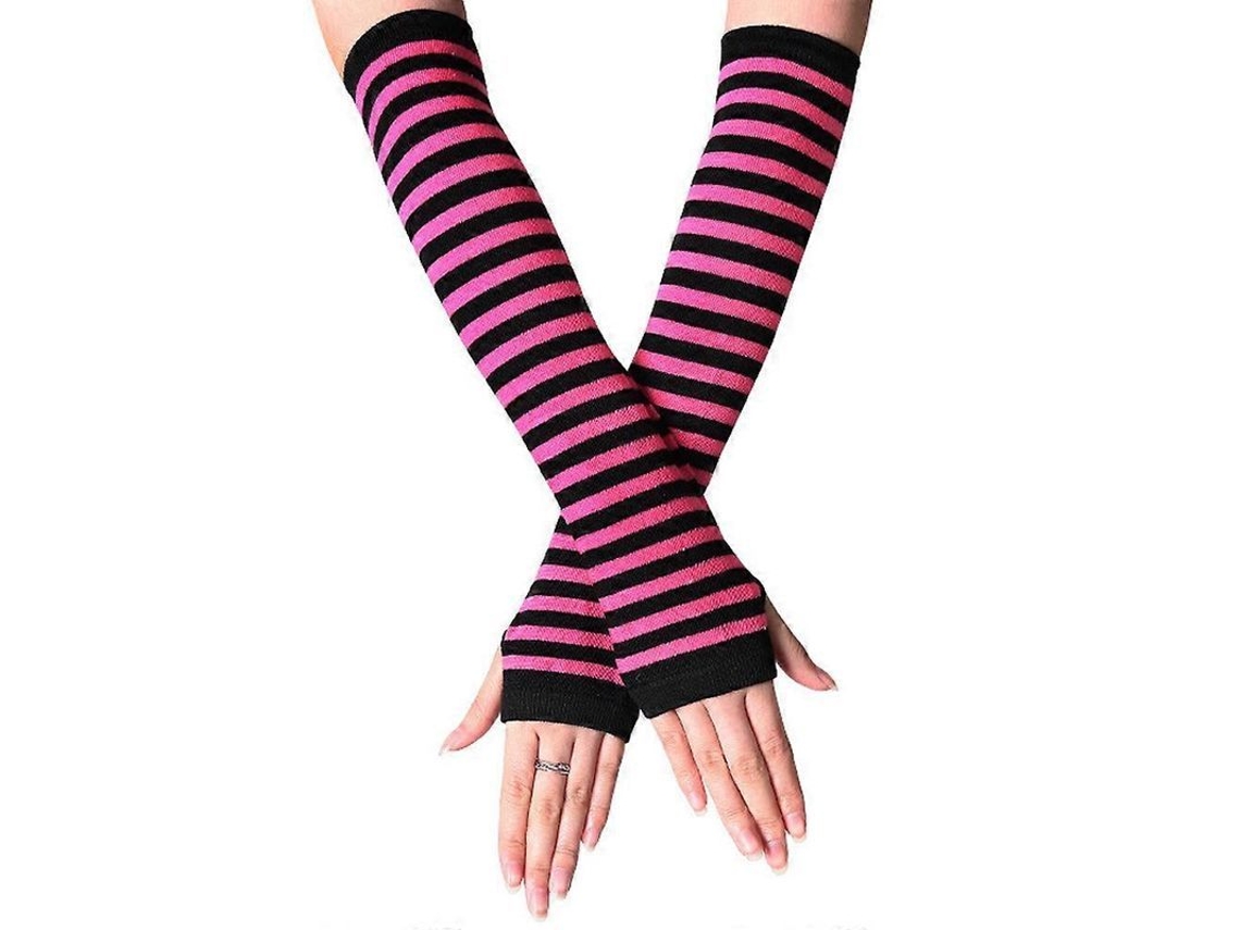 Guantes Largos Sin Dedos Para Mujer Con Rayas Y Mangas Largas - Cubremuñecas Cálido