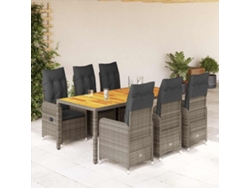 Conjunto de bistró de jardín de 7 piezas con cojines de mimbre gris DKD Home Decor
