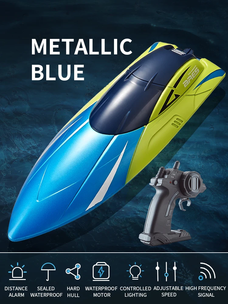 (azul) Lancha De Alta Velocidade Com Controle Remoto 2.4g, Motor De Direção Dupla, À Prova D'água E Em Abs