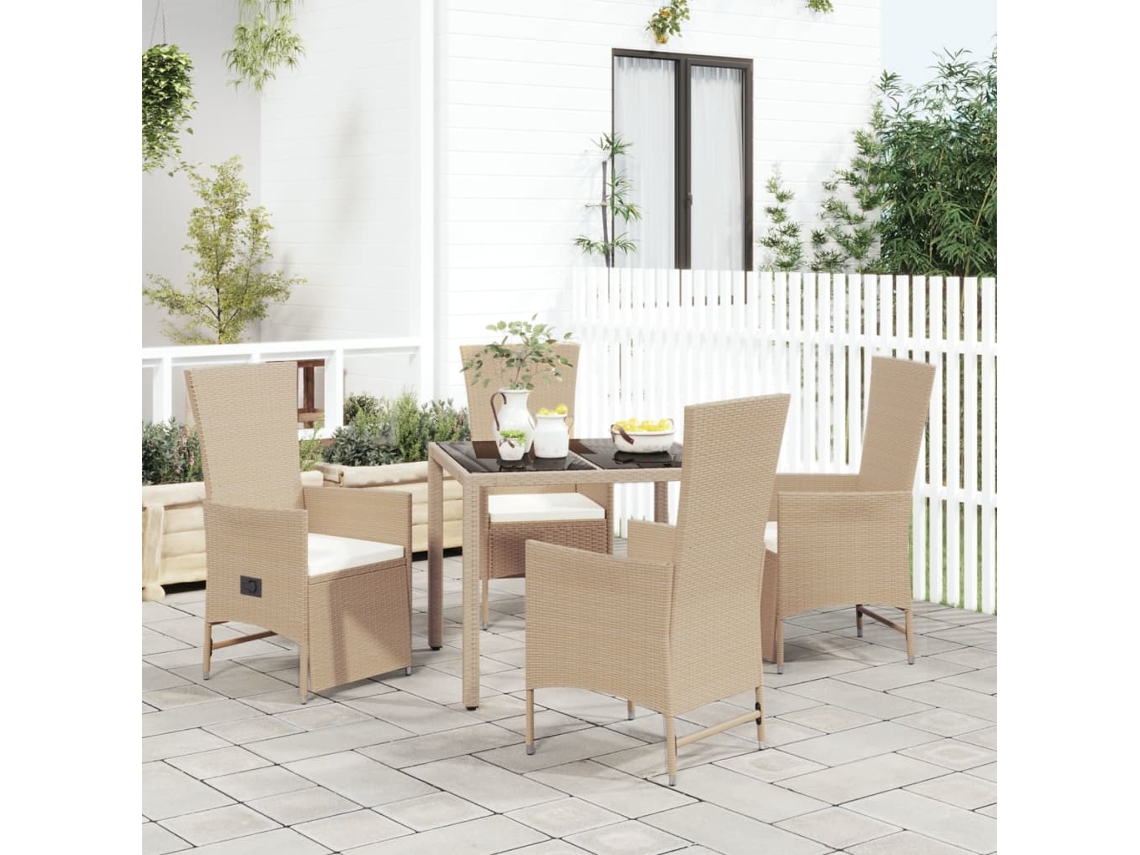 Juego de comedor de jardín de 5 piezas con cojines, mimbre sintético beige, Dkd Home Decor