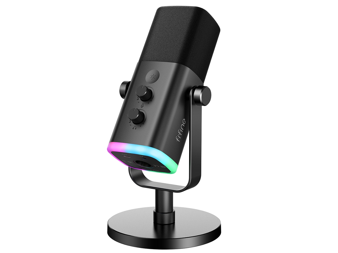 Micrófono dinámico con botón de silencio táctil, conector para auriculares y controles de E/S. Mdug (negro)