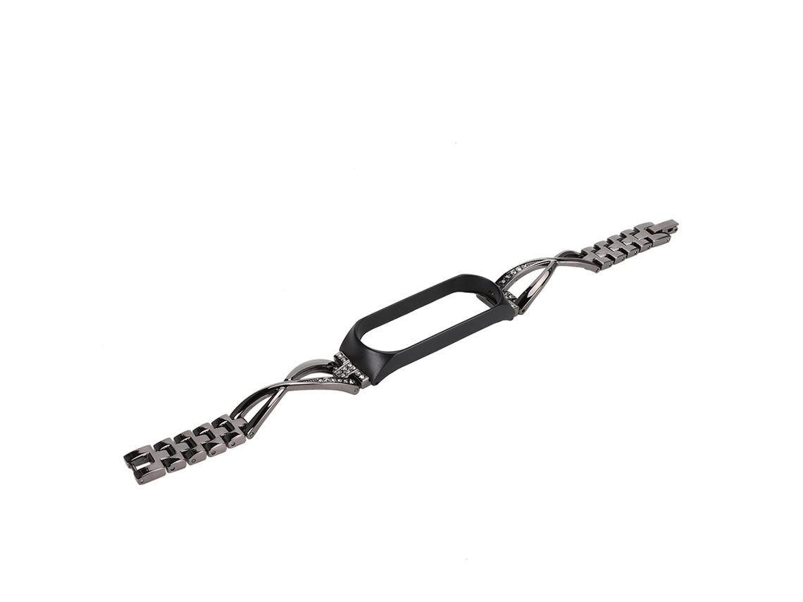 Correa De Pulsera Mi 4 Con Incrustación De Diamantes, Decoración De Metal De Moda, Forma En X Negra, Pulsera De Metal Para Reloj Inteligente Femenino
