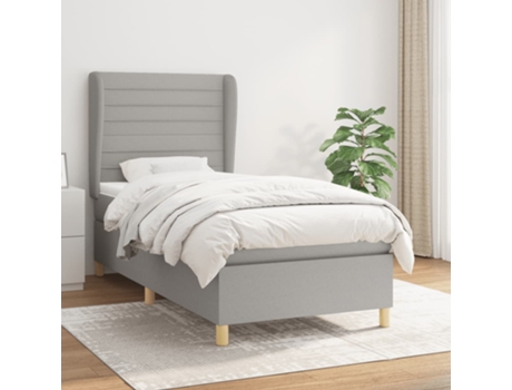 vidaXL Cama con somier y colchón 90x190 cm tela gris claro
