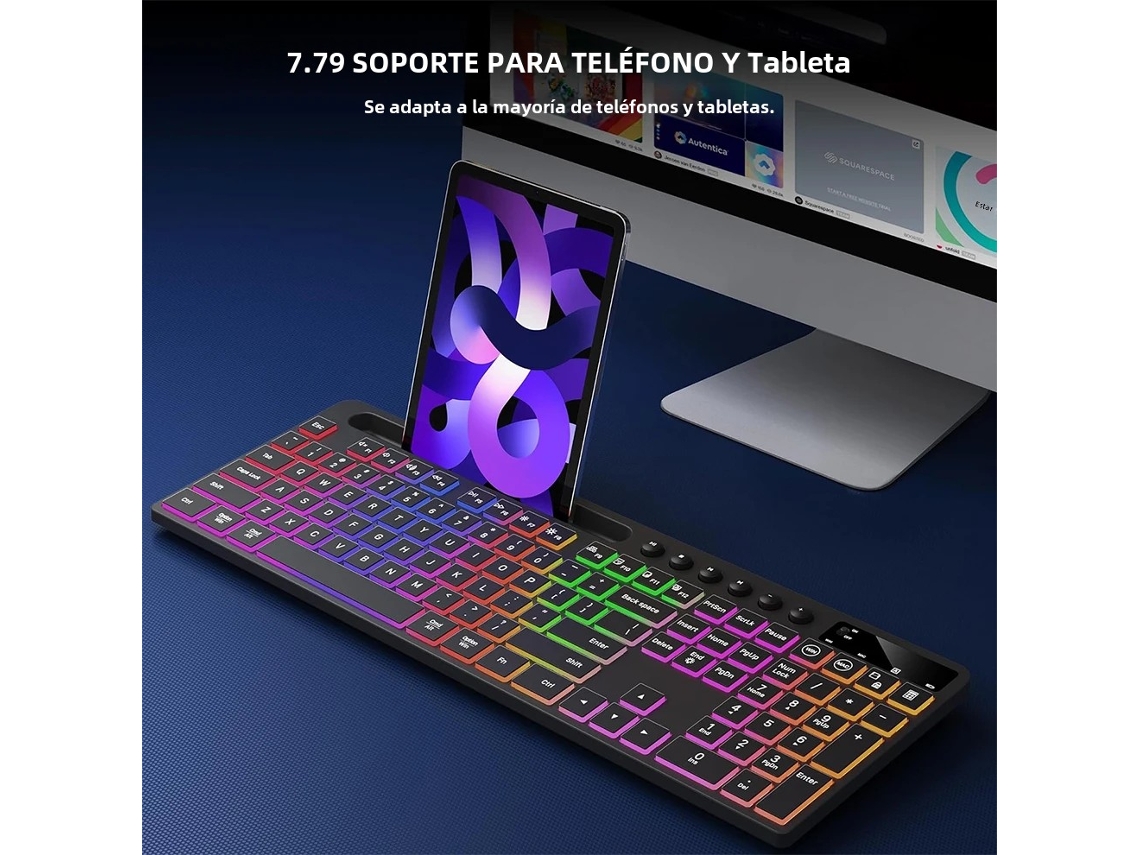Combo De Teclado Y Ratón Inalámbricos Con Retroiluminación Y Soporte Para Teléfono/tableta.