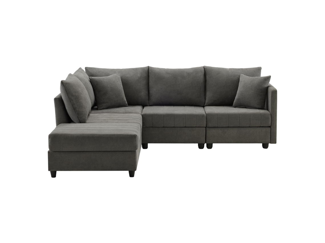 Sofá Modular 5 Plazas - Chaise Longue Convertible, L O U, Moderno, Salón, Apartamento, Gris