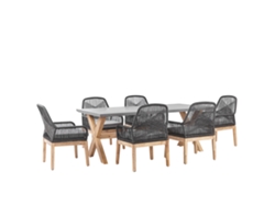 Conjunto De Refeição Com Cadeiras Beliani Olbia De Madeira De Acácia Cinzento 200x100x75