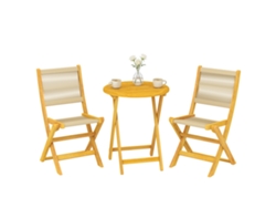 Conjunto De Jardín De Madera De 3 Piezas: 2 Sillas Plegables, Mesa Redonda, Madera Natural.