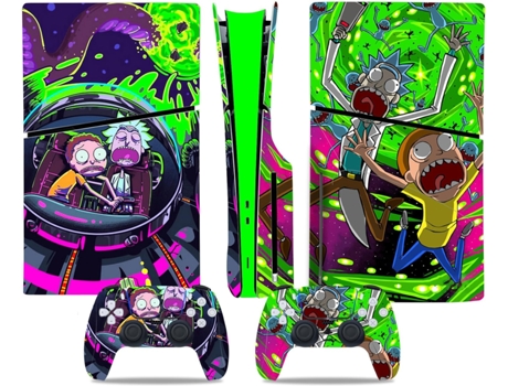 Skin para PS5 Edición Slim con Disco, calcomanía para la consola y los controladores de piel delgada PS5, verde y morado