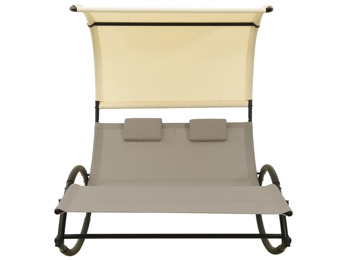 Maison Exclusive - Tumbona Doble Con Toldo Textilene Color Gris Taupe Y Crema