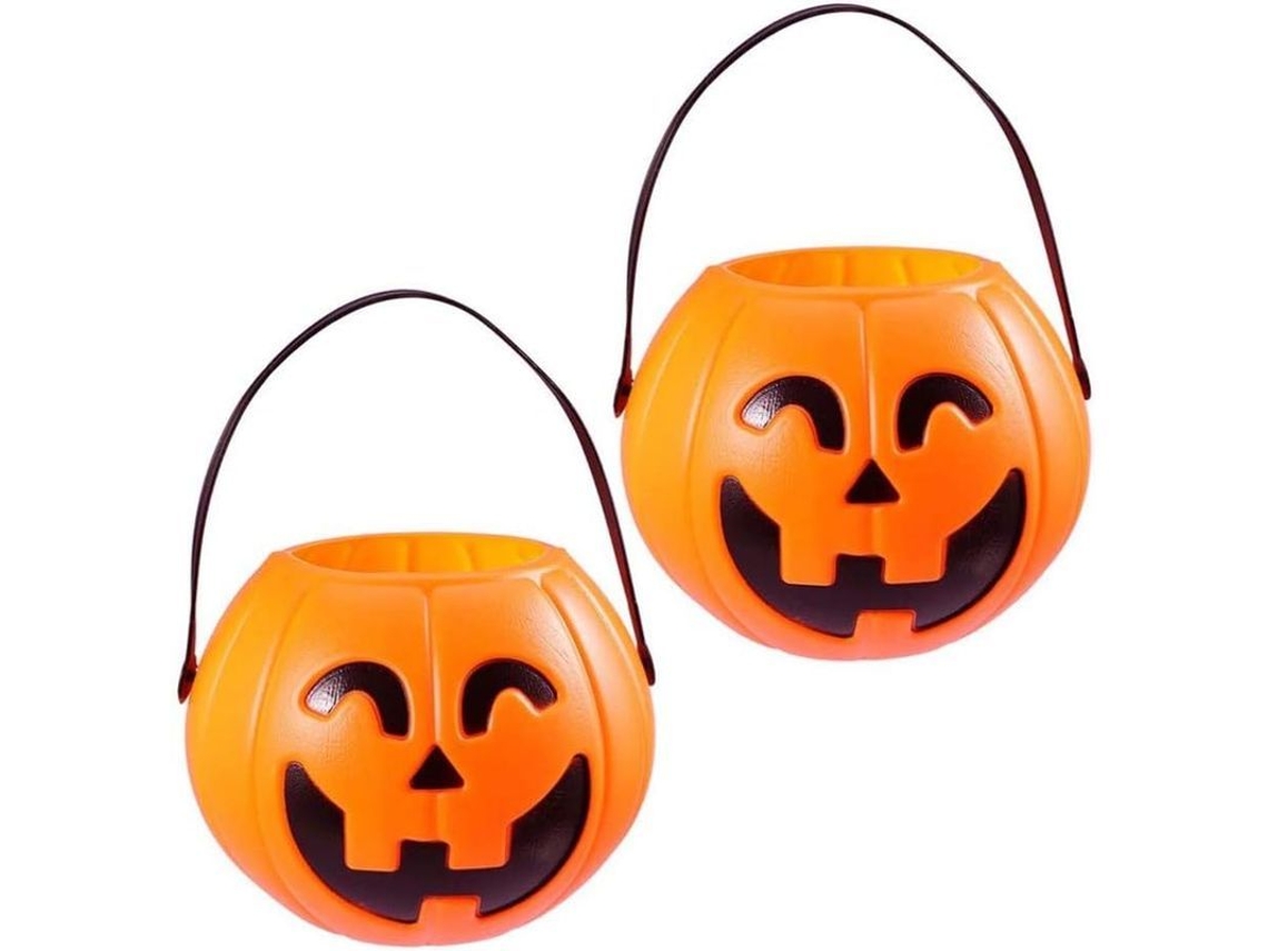 Paquete De 2 Cestas Portátiles Con Forma De Calabaza Para Halloween Y Acción De Gracias Con Asa Para Niños.